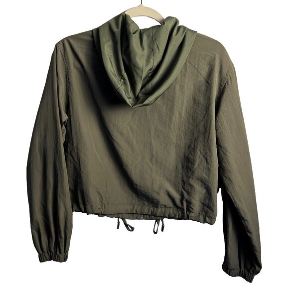 Pull & Bear Lightweight Cropped Zip-Up Jacket in Olive Green EUC Size Small - Picture 3 of 6